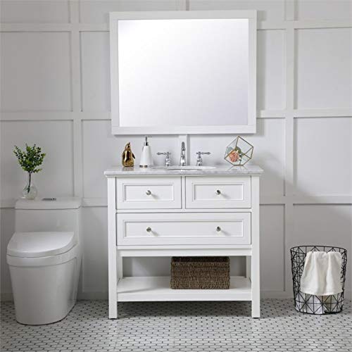 Wood Frame Bathroom Mirror in White Finish