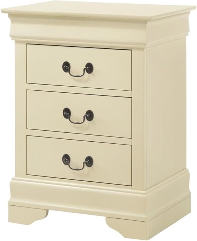 Louis Phillipe 3 Drawer Nightstand in Beige