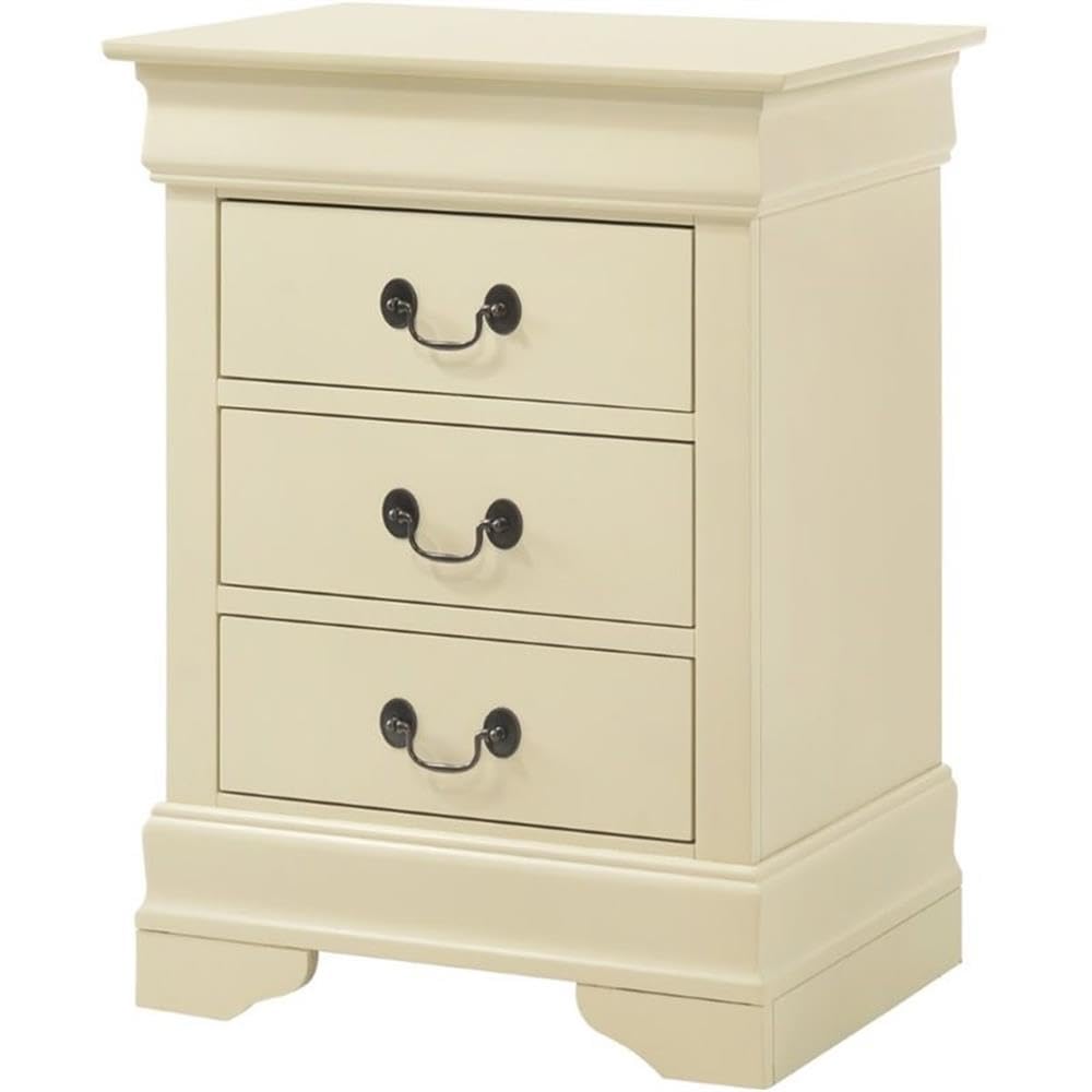 Louis Phillipe 3 Drawer Nightstand in Beige