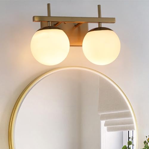 Gold Mid Century Modern Vanity Light Fixtures, 2 Light Bathroom Vanity Light,Globe