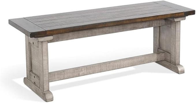 Carriage House Farmhouse Wood Side Bench in Off White Dark Brown (Tobacco Leaf)
