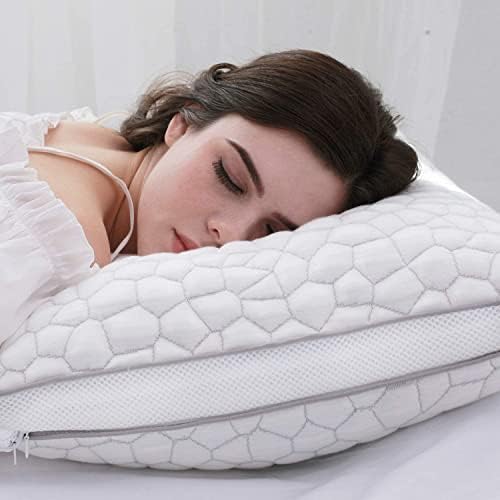 QUTOOL Shredded Memory Foam King Pillows 2 Pack, Adjustable Gel Pillows for Side Stomach and Back Sleepers Luxury Bed Pillow with Washable Cover