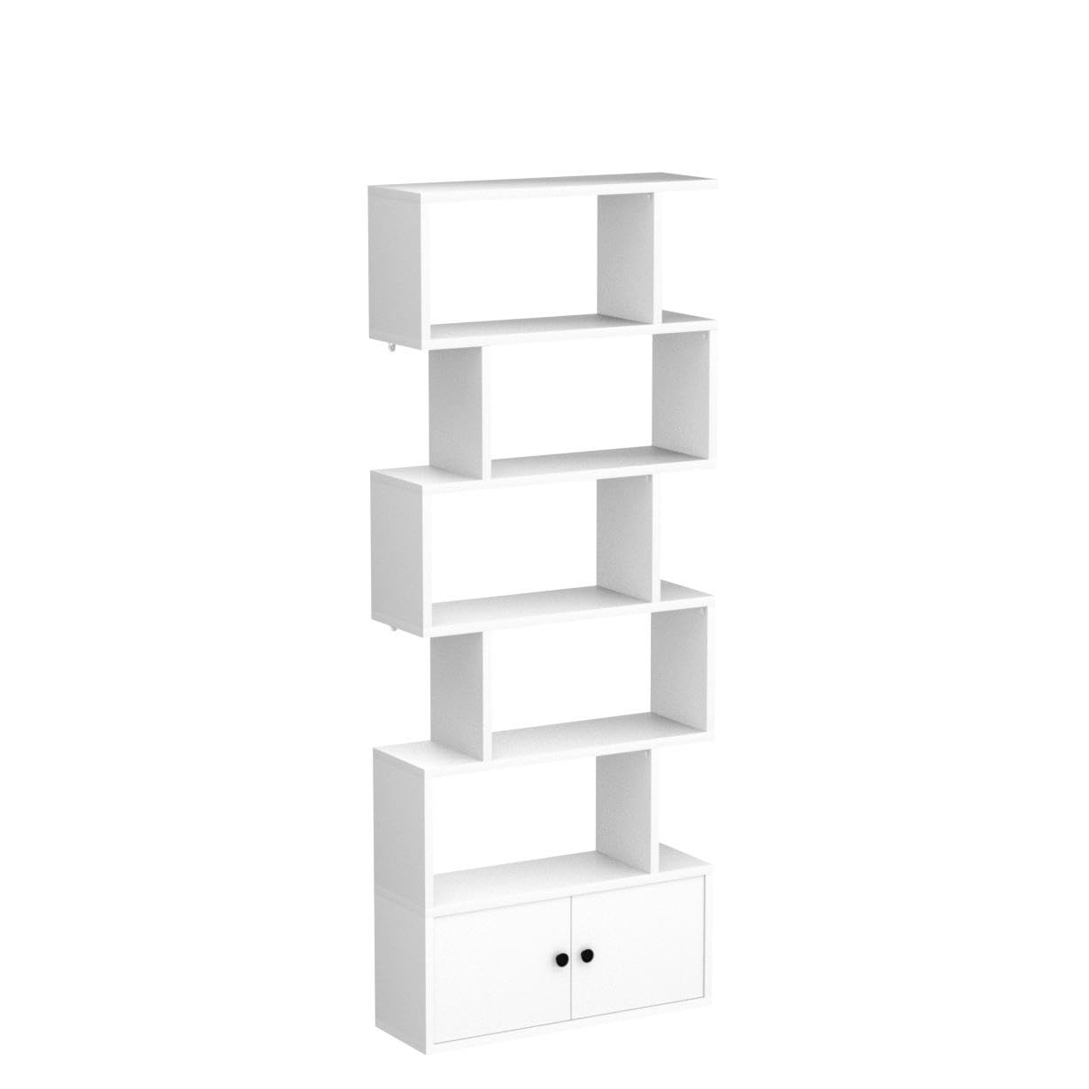 6-Tier Geometric Bookcase with Cabinet, Freestanding Display Shelves