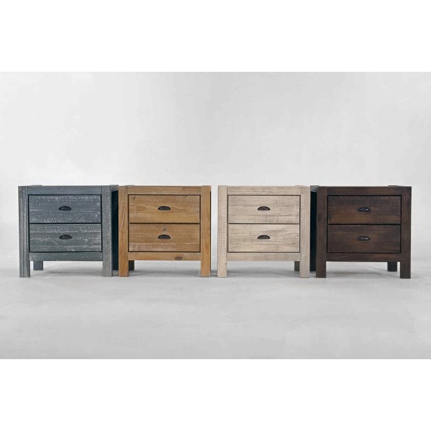 Montauk 2-Drawer Bedside Nightstand, Solid Wood with Rustic Walnut Finish