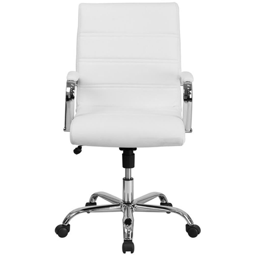 Contemporary Faux Leather Mid Back Swivel Office Chair in White