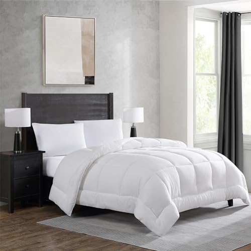 Perry Ellis Portfolio - Comforter, Down Alternative Quilted Bedding, Dorm Room Essentials, Quilted Inspired Room Decor (All Season White, Full/Queen)