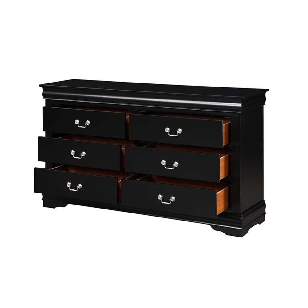 Louis Philippe 6 Drawers Dresser in Black