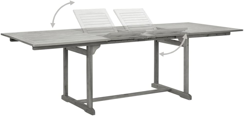 Extendable Outdoor Dining Table 63-94.5" Solid Acacia Wood with Gray Wash Finish