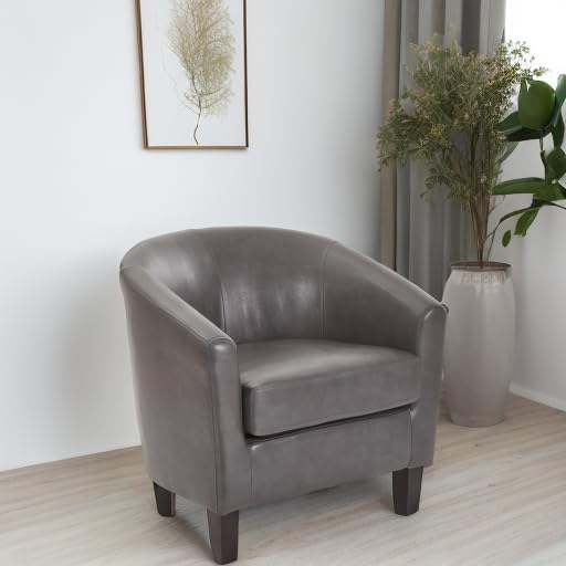 Tub Accent Chair with Dark Espresso Wood Legs, Pewter Faux Leather