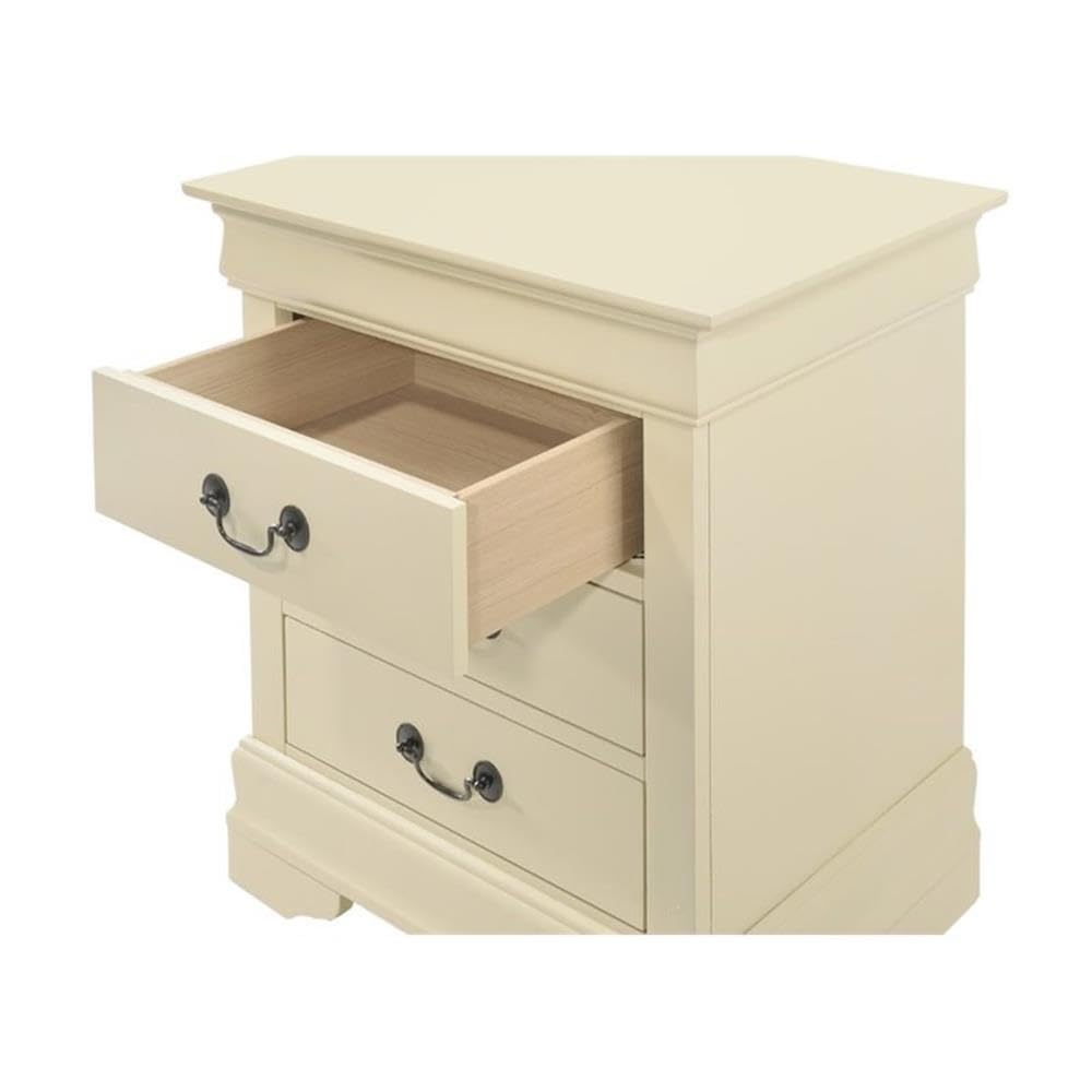 Louis Phillipe 3 Drawer Nightstand in Beige