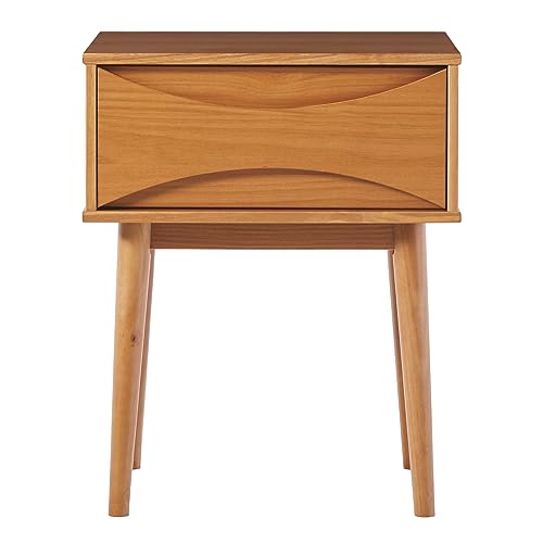 Edison Modern Solid Wood Retro 1-Drawer Nightstand, 25 Inch, Caramel