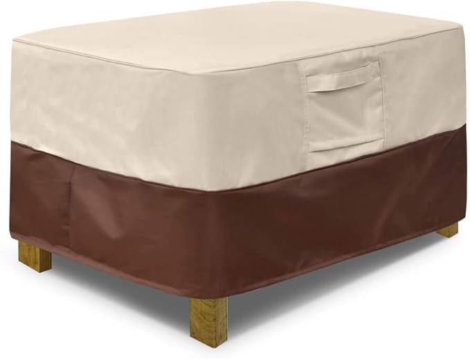Rectangle Patio Ottoman Cover, Waterproof Outdoor Ottoman Cover with Padded Handles
