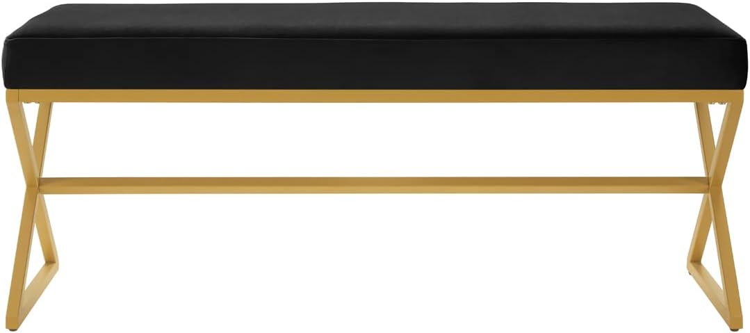 Velvet Upholstered Entryway Bench with Metal Leg, Padded Bedroom Bench