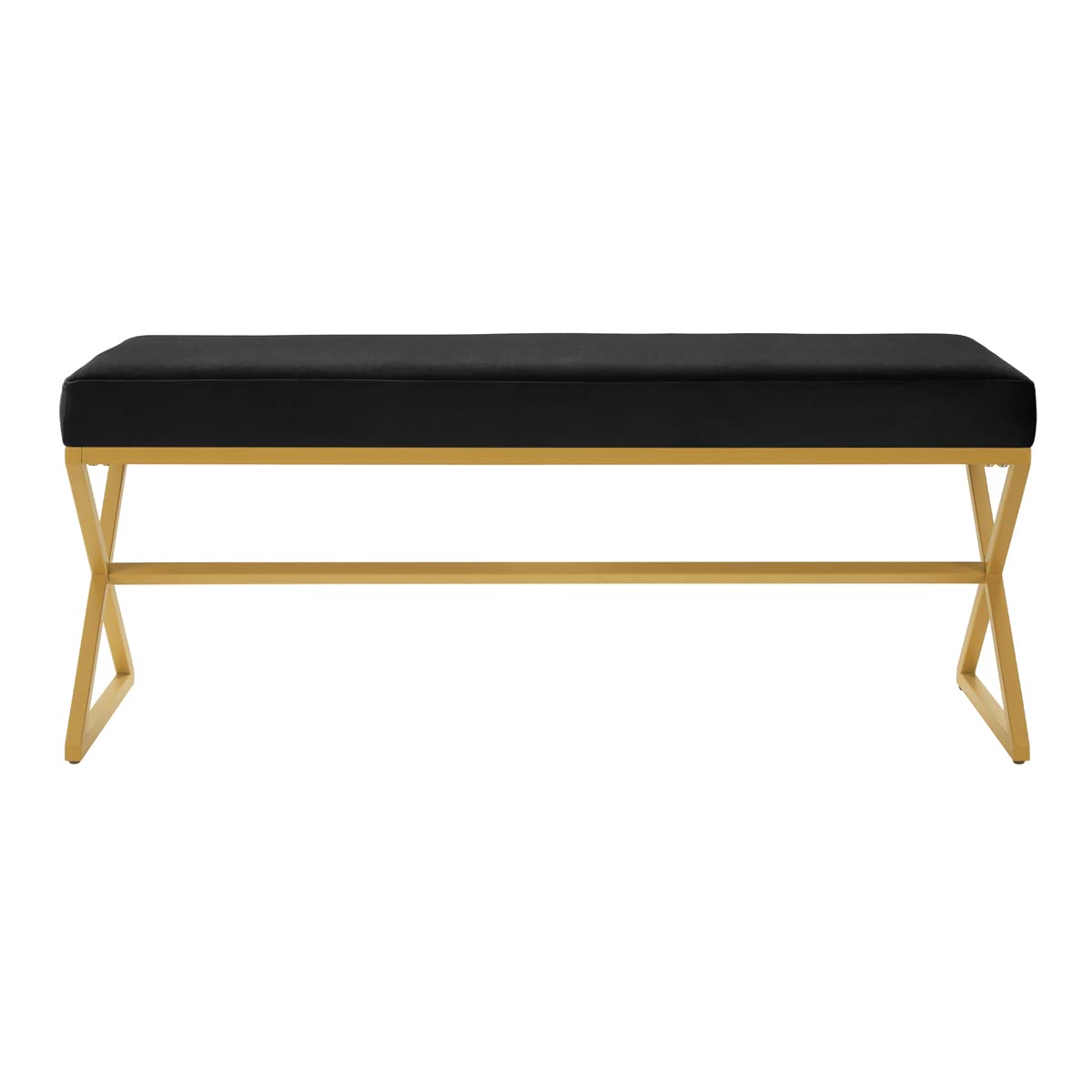 Velvet Upholstered Entryway Bench with Metal Leg, Padded Bedroom Bench