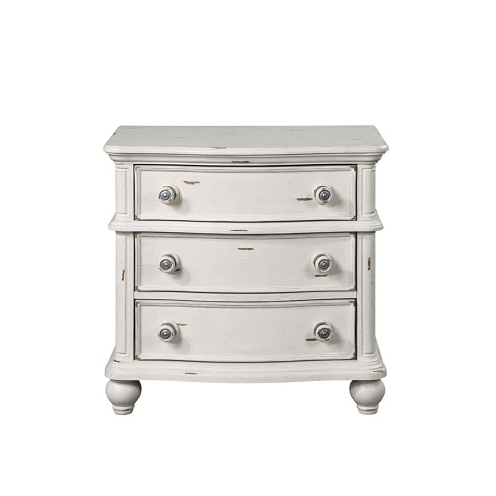 Jaqueline 3-Drawer Wooden Nightstand in Light Gray and Antique White