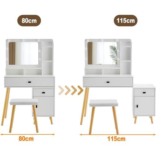 Dressing Table with LED Mirror, Light Adjustable Brightness, Dressing Table with Padded