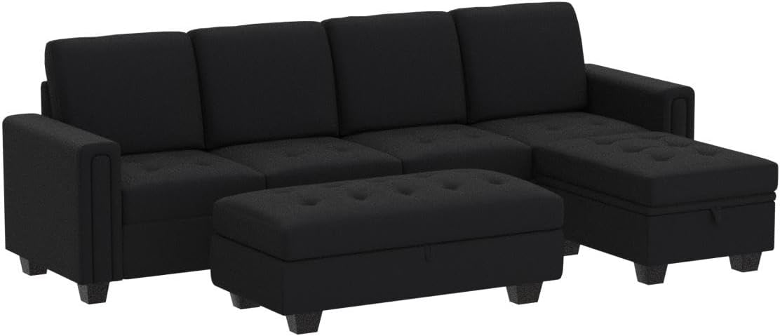 Velvet Convertible 4-Seat Sectional Sofa with Reversible Chaise L Shaped Sofa