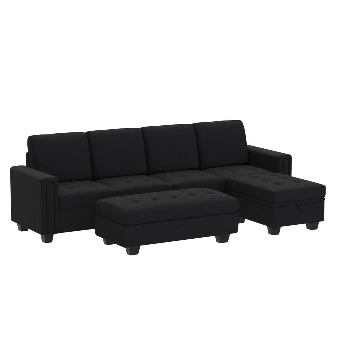 Velvet Convertible 4-Seat Sectional Sofa with Reversible Chaise L Shaped Sofa