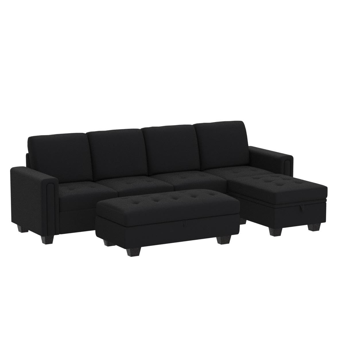 Velvet Convertible 4-Seat Sectional Sofa with Reversible Chaise L Shaped Sofa