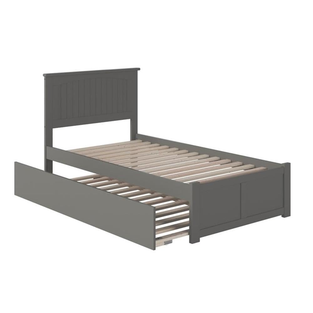 BOWERY HILL Twin XL Solid Wood Bed with Twin XL Trundle in Grey