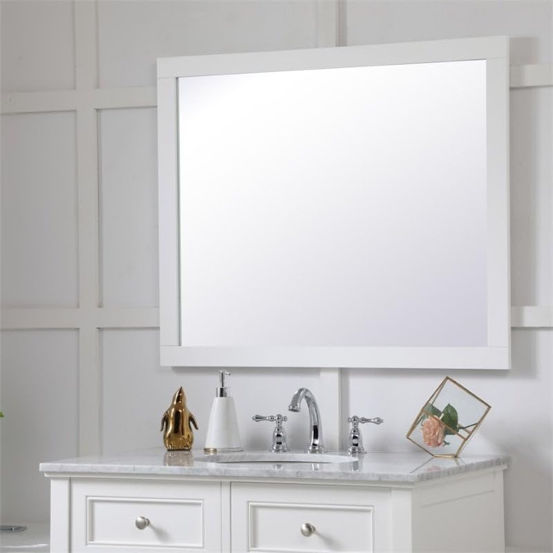 Wood Frame Bathroom Mirror in White Finish