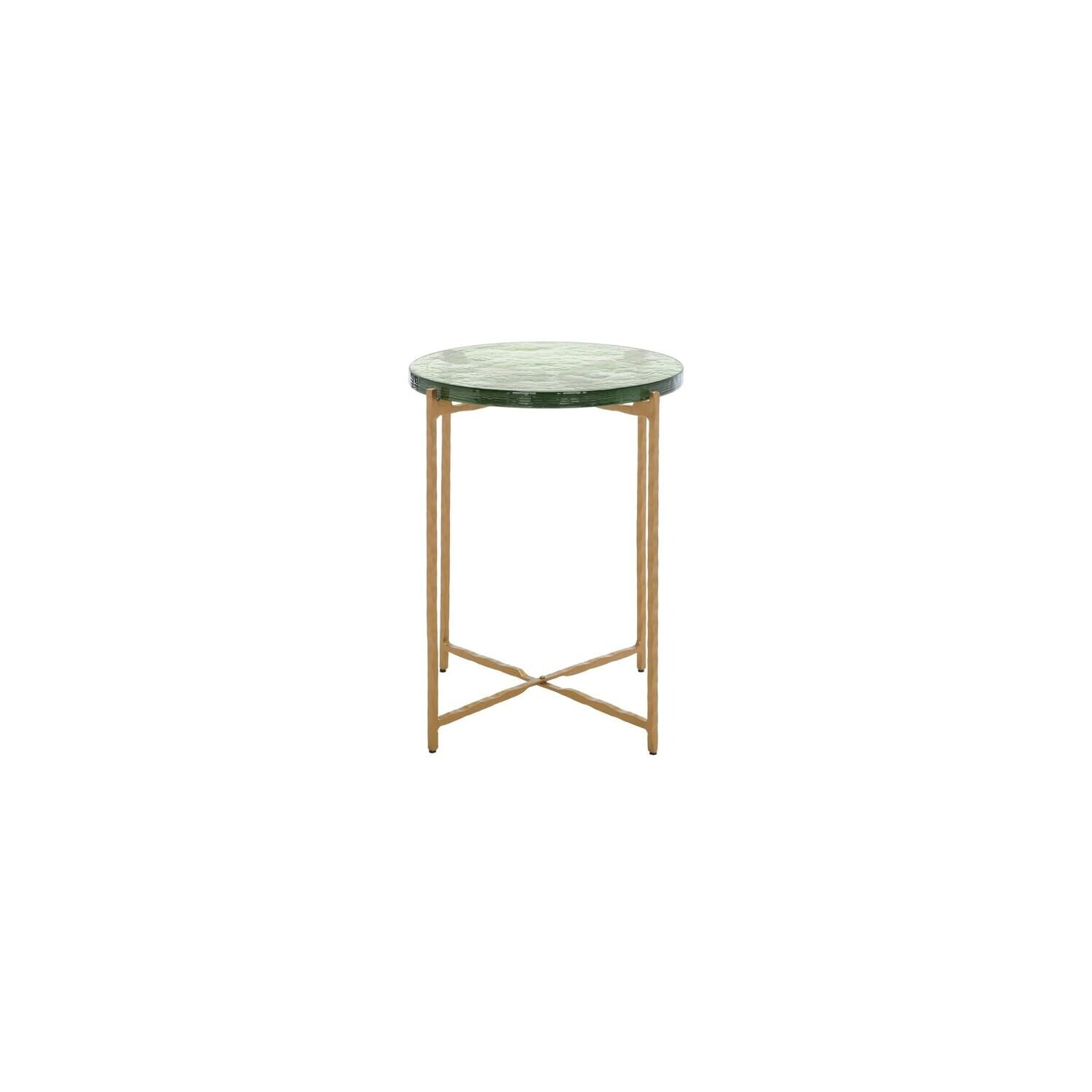 Home Collection Tengah Green/Brass Round Glass Accent Table