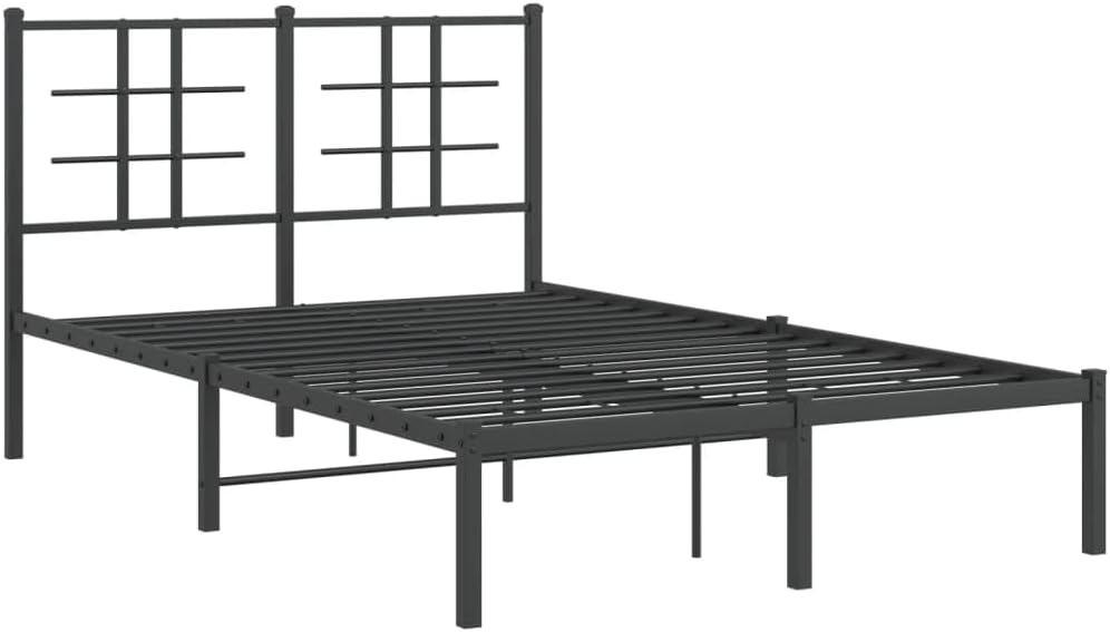 Metal Bed Frame with Headboard, Double Bed Bedroom Furniture