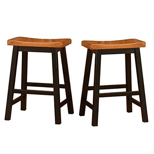 Christopher Knight Home Pomeroy 24" Saddle Stools, 2-Pcs Set, Walnut / Black