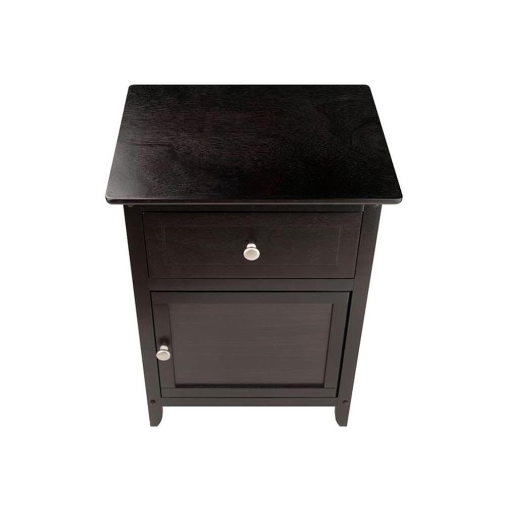Modern 1 Drawer Wooden End Table Nightstand with Cabinet in Espresso