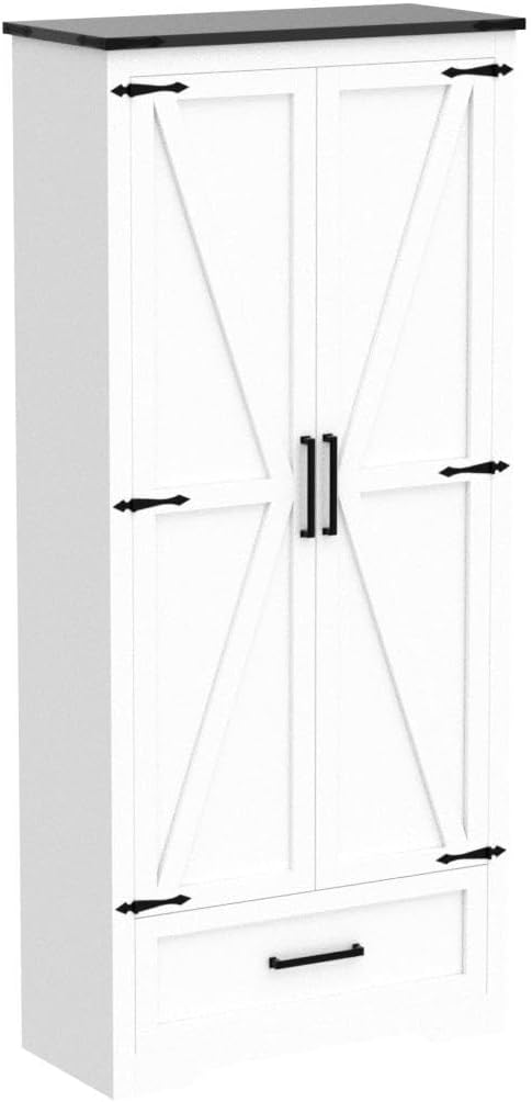 72" Tall Farmhouse Kitchen Pantry with Adjustable Shelves, Large Wood Kitchen