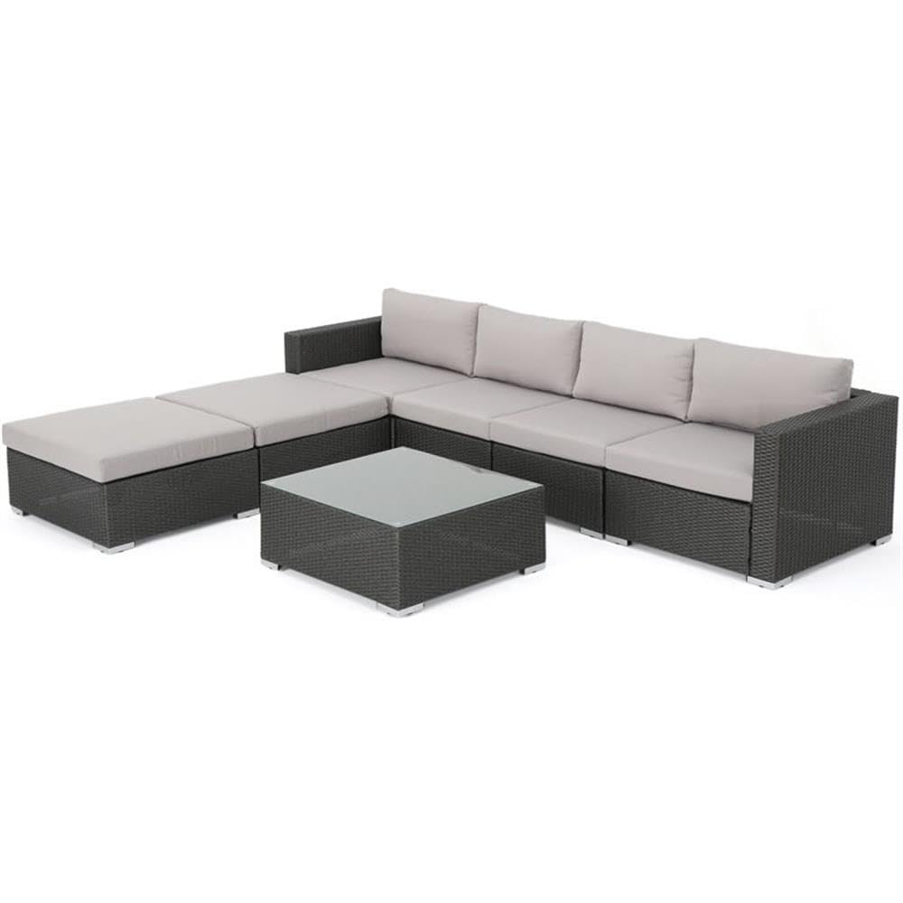 Santa Rosa 6-Seater Wicker Sectional Sofa with Aluminum Frame/Silver Cushion