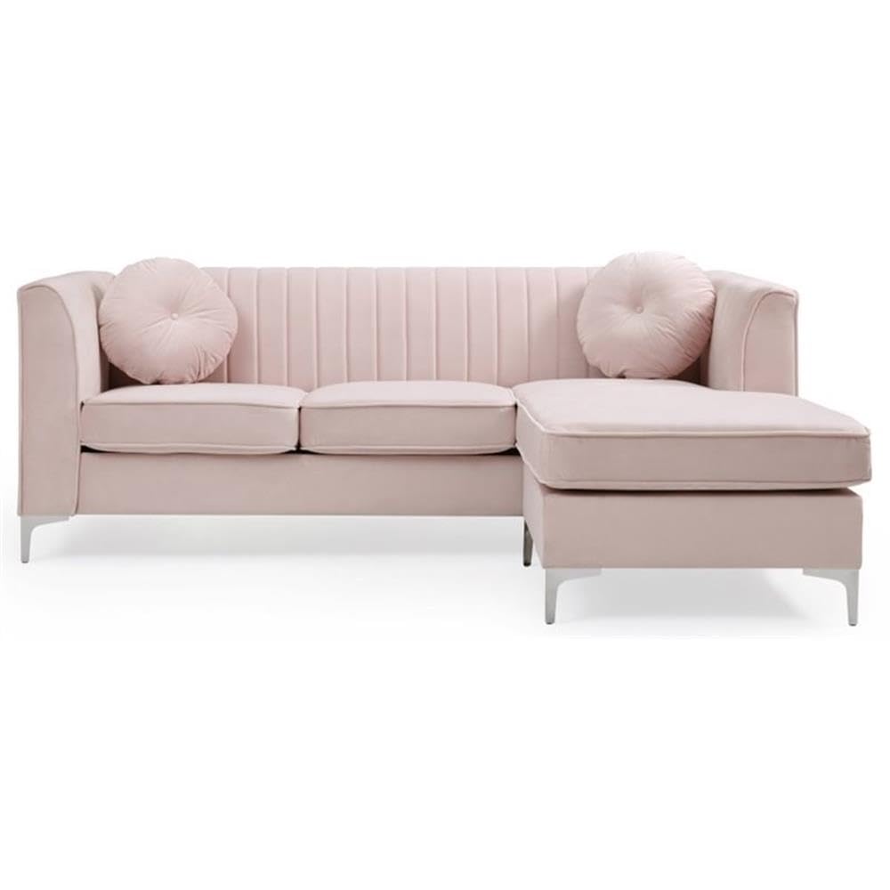 Delray Velvet Sofa Chaise in Pink