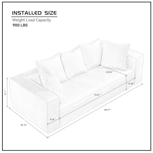 Corduroy Sofa with 5 Matching Cushions for Modern Living Room 3-Seater Sofa