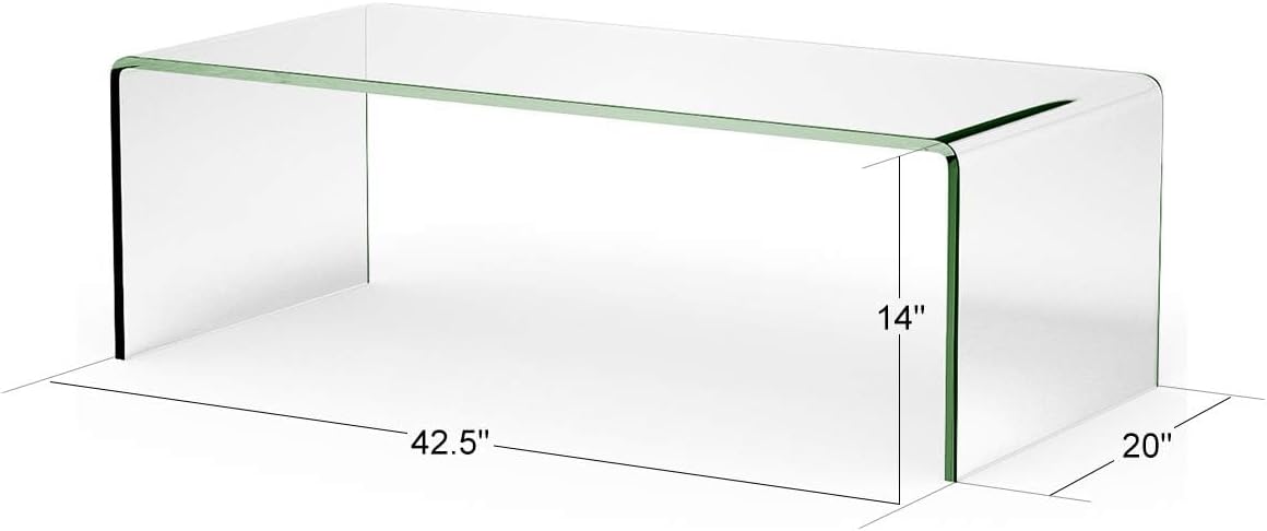 Glass Coffee Table, 42.5" L × 20" W ×14" H, Modern Home Furniture