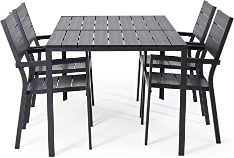 7 Piece Outdoor Dining Set, 60" x 36" Aluminum Patio Table and Chairs Set for 6