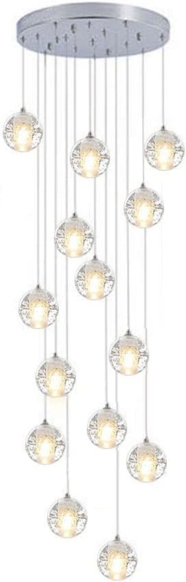 Long Loft Chandelier High Ceilings Crystal Ball Raindrop Pendant Lighting G4 3000K Warm
