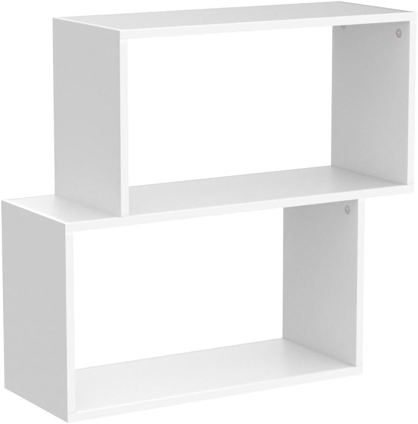 3-Tier Geometric Bookshelf White, 28’’ Tall Wood S-Shaped Display Shelves