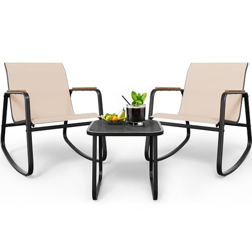 Patio Rocking Bistro Set, 3 Piece Durable Textilene Outdoor Furniture Set