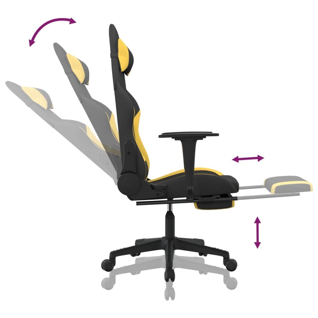Adjustable Gaming Chair with Footrest - Black and Yellow Fabric