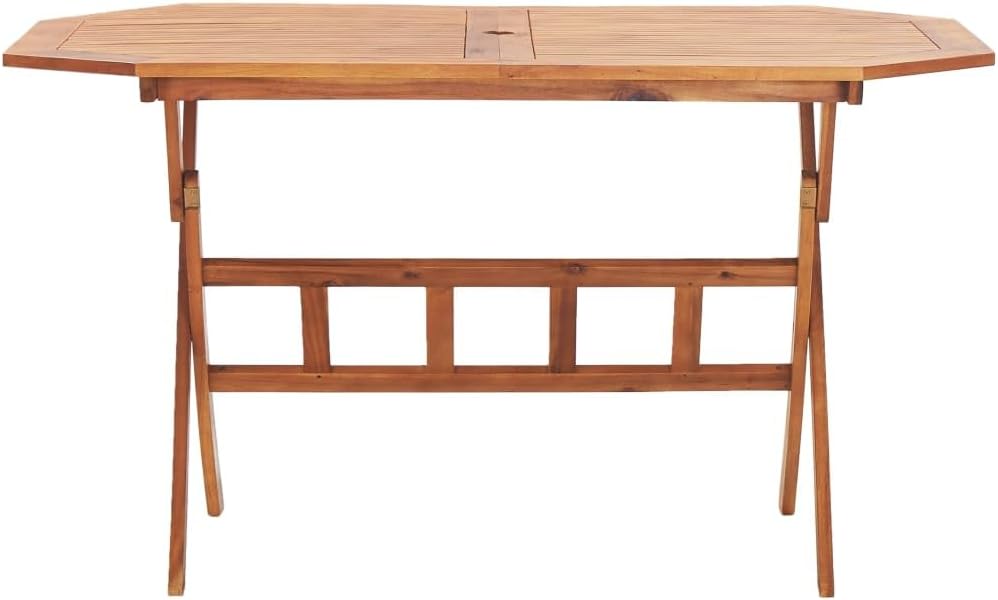 Folding Patio Dining Table - 53" Solid Acacia Wood with Parasol Hole