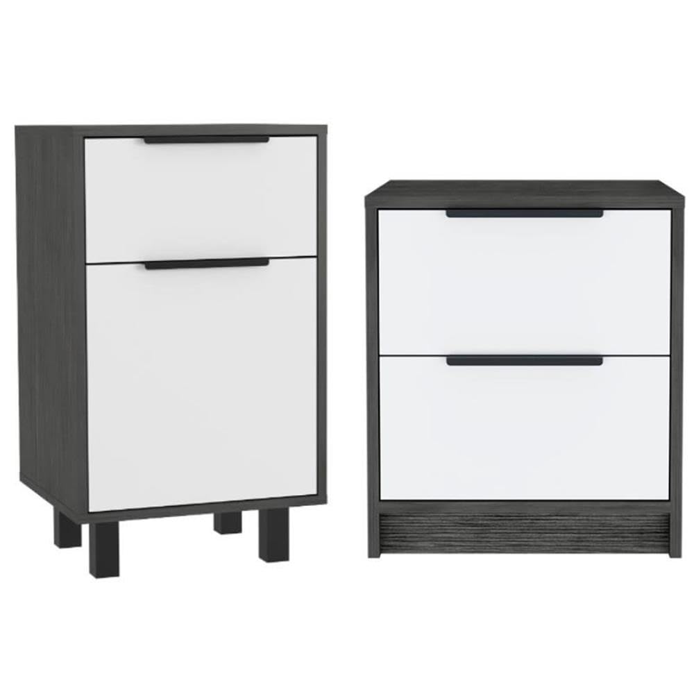 2-Piece Set with Nightstand in Gray and Night Stand
