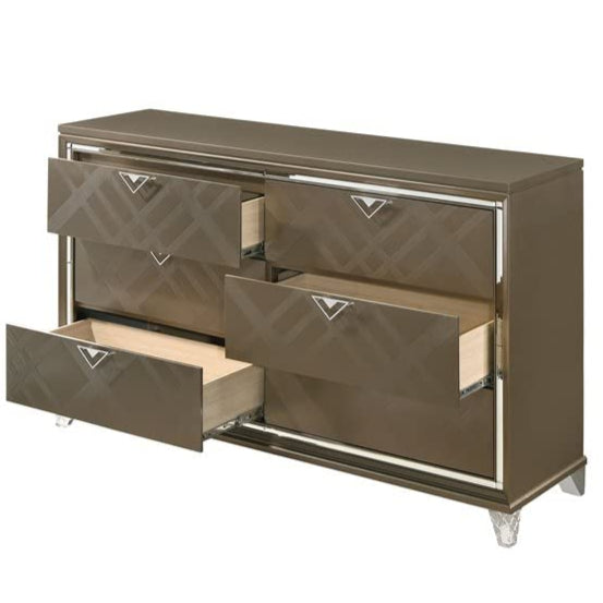 6-Drawers Wood Bedroom Dresser with Acrylic Legs in Dark Champagne
