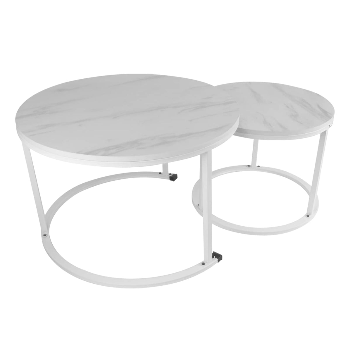 Small Round Nesting Coffee Table 27" Wood and Metal Stacking Coffee