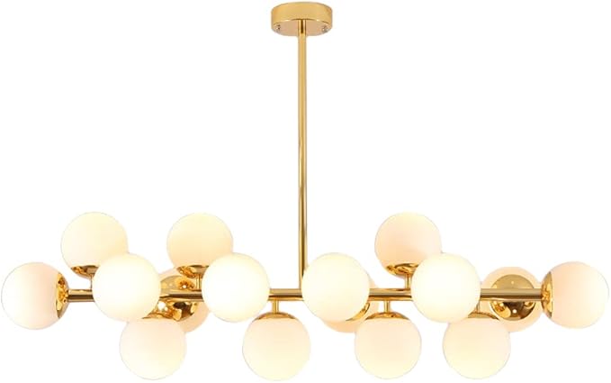 Glass Chandelier Lighting 16-Light Black Linear Island Pendant Light