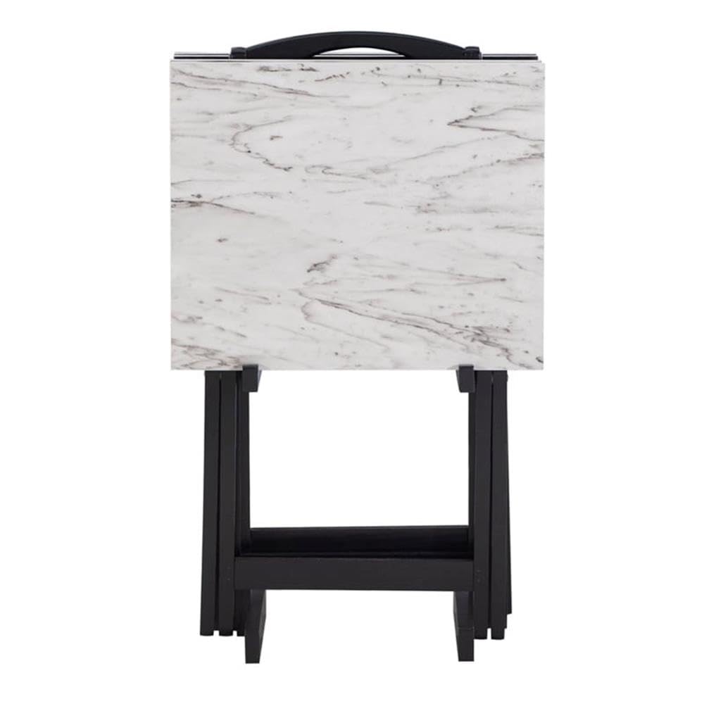 ModMarble 5-Piece Faux Marble Folding TV Tray Table Set with Storage Stand