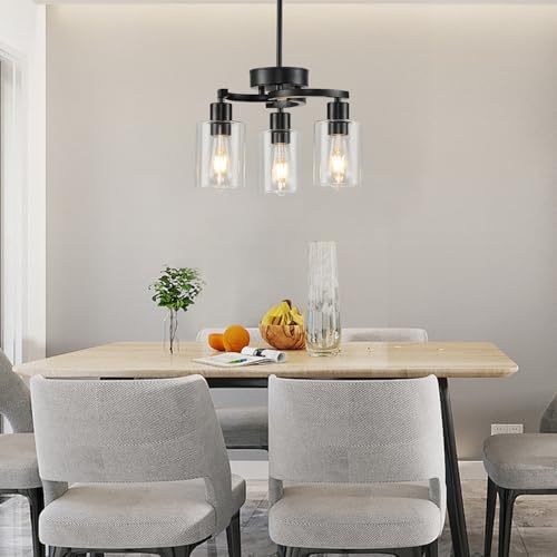 3 Lights Farmhouse Black Chandeliers Adjustable Height Hanging Modern Industrial Ceiling Pendant Lights