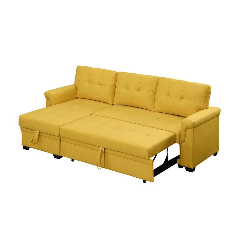Yellow Linen Reversible Sleeper Sectional Sofa