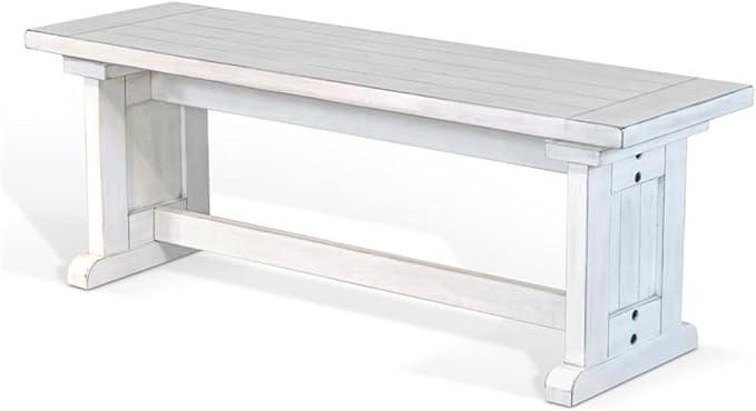 Carriage House Farmhouse Wood Side Bench in Off White Dark Brown (Tobacco Leaf)