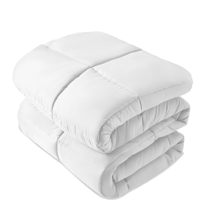 Reversible White Comforter Twin Size, Braided Design, Pretty Box Pattern | All Seasons Machine