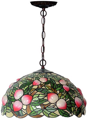 Tiffany Styled Hanging Pendant Lamp, 20 inch Wide Peach Stained Glass Lampshade
